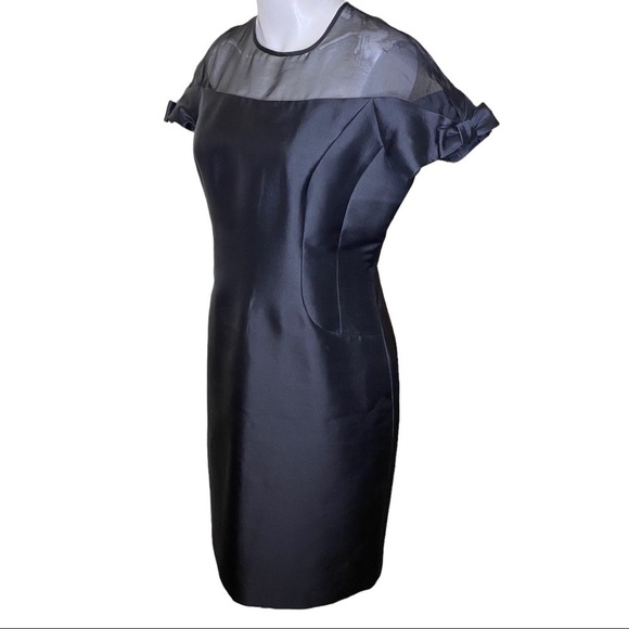 Teri Jon by Rickie Freeman Illusion Yoke Satin Cocktail Dress Size 10 Black - Picture 7 of 13